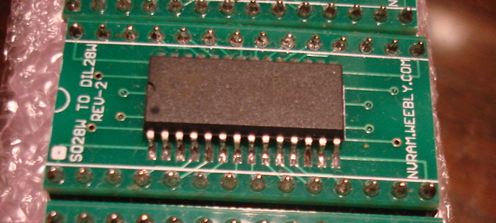 Figure 2 - 8kx8 FRAM SOIC mounted on a 28 pin 0.6 inch wide DIP compatible carrier board